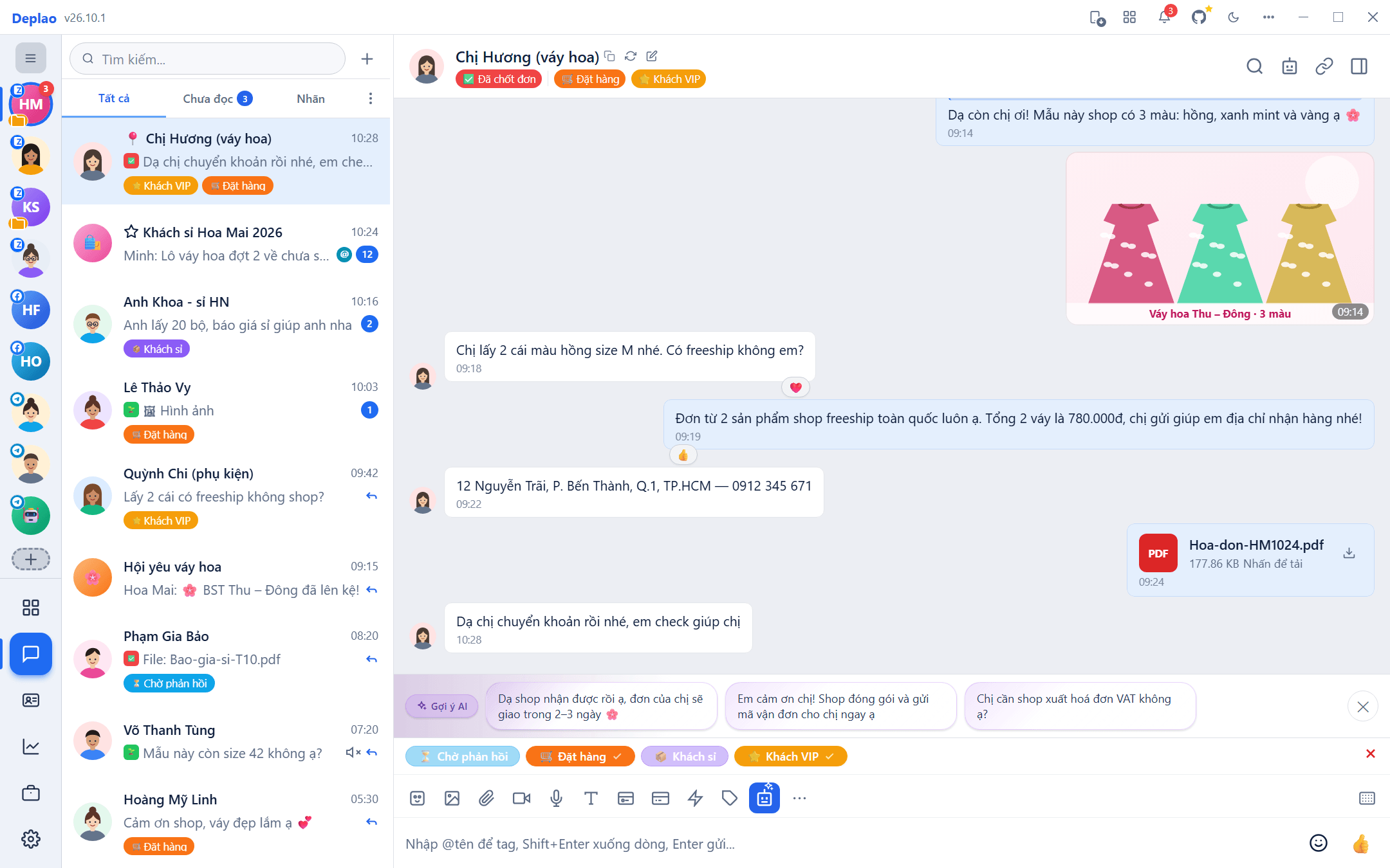 Giao diện chat tập trung tích hợp AI gợi ý trả lời trong Deplao
